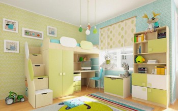 Детская комната Эппл (Зеленый/Белый/корпус Клен) в Нагорном - nagornoe.mebel54.com | фото
