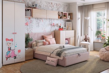 Комплект детской мебели Алина К2 Дуб мария/белый/нежно-розовый велюр в Нагорном - nagornoe.mebel54.com | фото