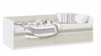 Кровать «Сканди» с 2 ящиками Дуб Гарден/Белый/Глиняный серый в Нагорном - nagornoe.mebel54.com | фото