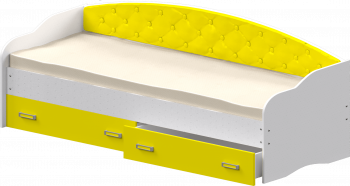 Кровать Софа-7 с мягкой спинкой (800х1900) Белый/Желтый в Нагорном - nagornoe.mebel54.com | фото