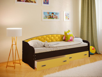 Кровать Софа-7 с мягкой спинкой (800х2000) Венге/Желтый в Нагорном - nagornoe.mebel54.com | фото