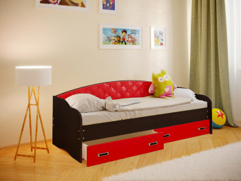 Кровать Софа-8 с мягкой спинкой (900х1900) Венге/Красный в Нагорном - nagornoe.mebel54.com | фото
