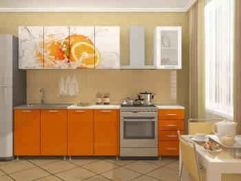 Кухонный гарнитур 1,8м Апельсин (Белый/Оранжевый металлик/Фотопечать апельсин) в Нагорном - nagornoe.mebel54.com | фото