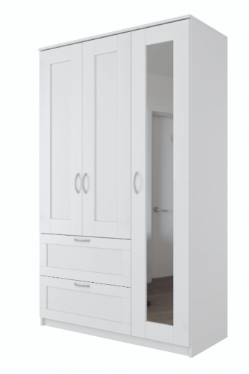 Шкаф трехдверный Сириус с зеркалом и 2 ящиками белый в Нагорном - nagornoe.mebel54.com | фото