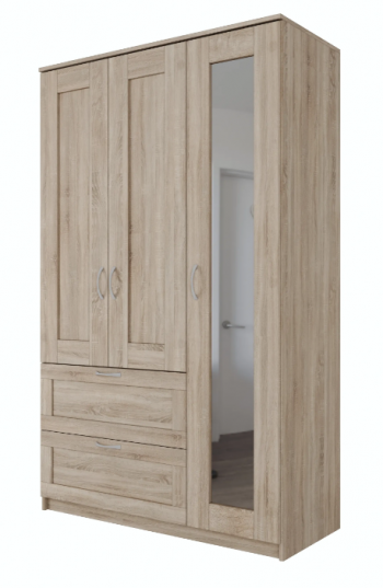 Шкаф трехдверный Сириус с зеркалом и 2 ящиками дуб сонома в Нагорном - nagornoe.mebel54.com | фото